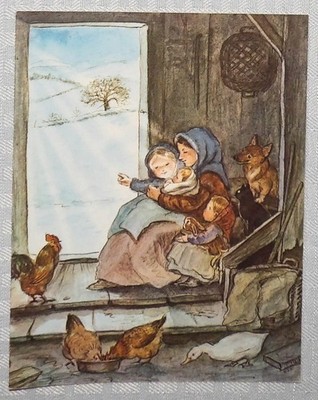 1970 Amer Greetings P828 Mother Children Corgi Tasha Tudor Christmas Card Unused