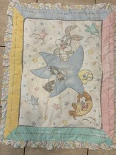 Vintage Baby Looney Tunes In Space Crib Blanket Quilt Comforter Tweety, Bugs