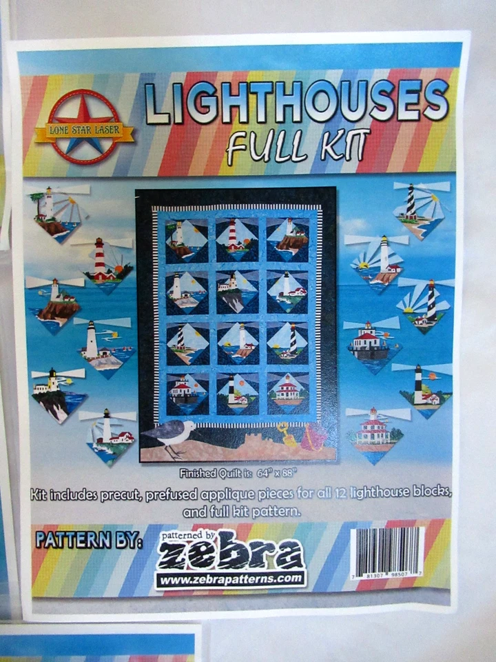 Lighthouses Quilt Kit blocks w/laser cut Fabric 64"x88" Lonestar/ Zebra patterns - Image 2 of 4