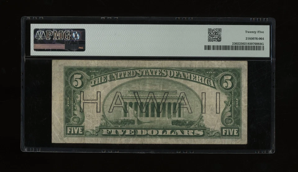 DBR 1934-A $5 FRN Hawaii Fr. 2302 PMG 25 Serial L69131607A - Image 2 of 2