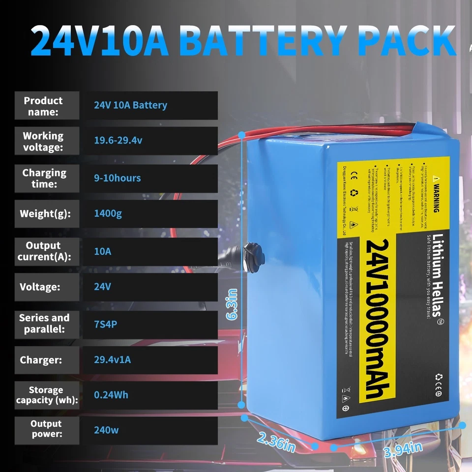 Bateria de lítio recarregável 24V10Ah 7S4P com carregador para projeto faça você mesmo | ESTOQUE DOS EUA - Imagem 3 de 4