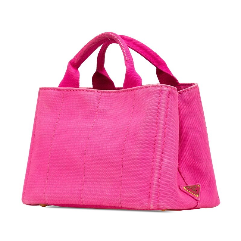 PRADA Triangle Logo Plate Mini CANAPA Handbag Shoulder Bag 2WAY B2439G Pink Canv thumbnail 2