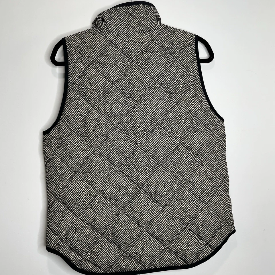 J Crew Vest Womens Medium Black Herringbone Puffer Vest Mock Neck Full Zip Front - Image 3 of 4