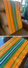 Vintage Mexican Southwest Serape Wool Hand Woven Table Runner Wall Orange 48  L