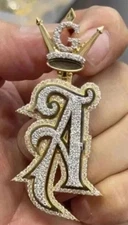 2.50Ct Round Real Moissanite Custom 'A' Letter Pendant 14K Two Tone Gold Plated