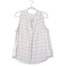 LOFT Outlet Womens Blouse White Multi Plaid Tank V Neck Rayon Large