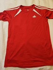 Adidas Boys Large 14/16 Red White 3 Stripe ClimaLite Athletic Soccer T-Shirt