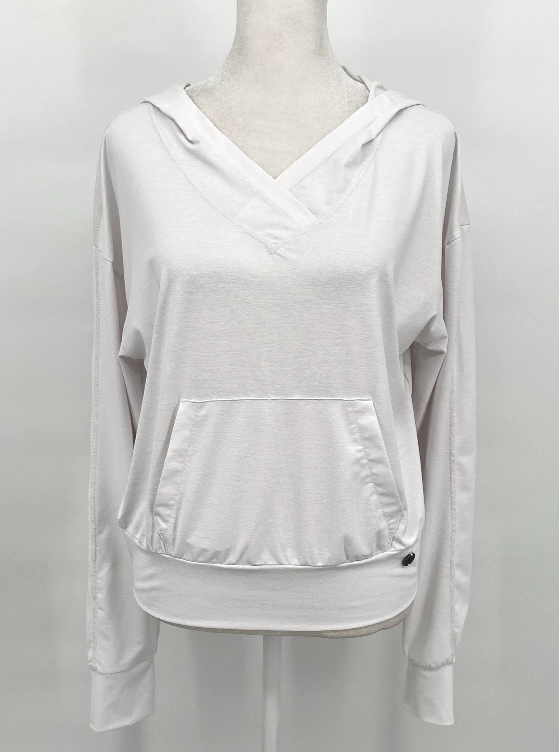 PrAna Hoodie Womens Medium White Lightweight V Neck Kangaroo Pocket Active