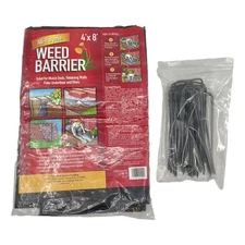 Garden Weed Barrier Landscape Fabric 4x8 FT Ground Cover and 20x 6" Staples