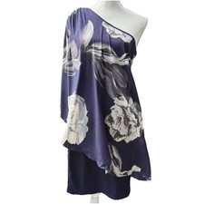 Alice + Olivia One Shoulder Silk Dress Floral Violet Resort Flowy Luxury A++
