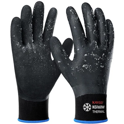KAYGO Waterproof Thermal Work Gloves with Insulated Warm Liner Double Latex Coa