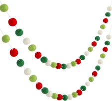 2 Pack Felt Ball Garland Christmas Pom Pom Garland 19.6 Ft 70 Balls Wool Felt Co