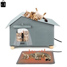 Heated Cat House for Outside, Extra Large Size Insulated Weatherproof Outdoor Ca