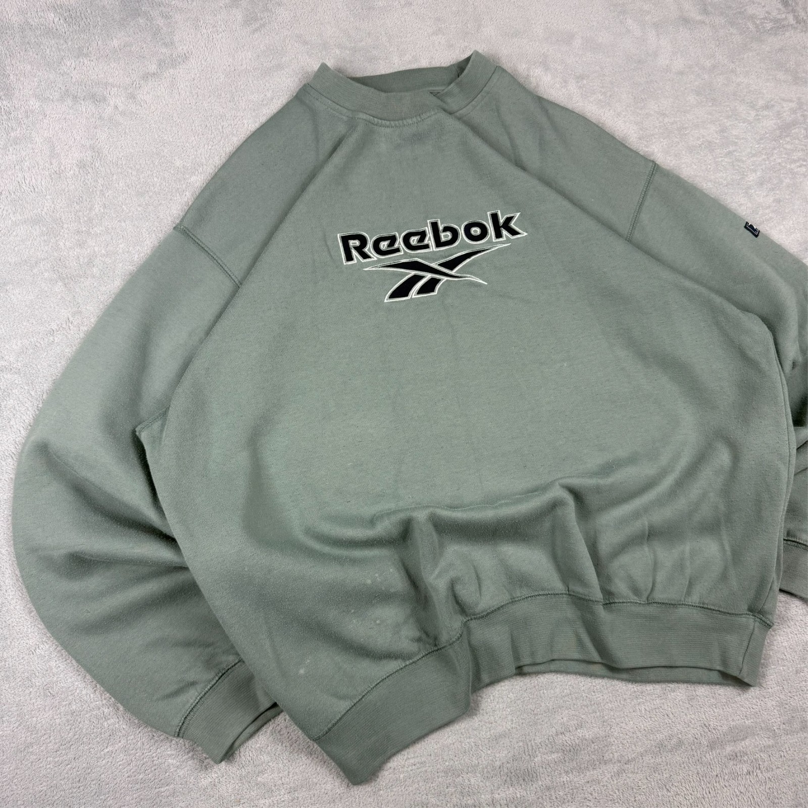 Vintage Reebok 2000s Y2K Spellout Sage Green Oversized Large Pullover Sweatshirt image 2