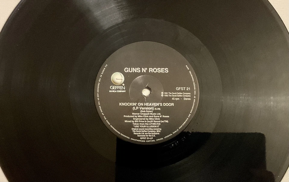 1992 UK GUNS ‘N’ ROSES KNOCKIN’ ON HEAVEN’S DOOR 12” Vinyl 45RPM RARE ED. VG+ - Image 4 of 4