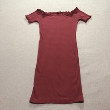 Shein Dress Women's M Ribbed Feminine Preppy Boat Neck Minimalist Red