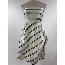 Halston Heritage Strapless Formal Dress White Black Stripes Size 10 Sculptural