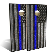 American Flag Blue Line Outdoor Cornhole Board Set