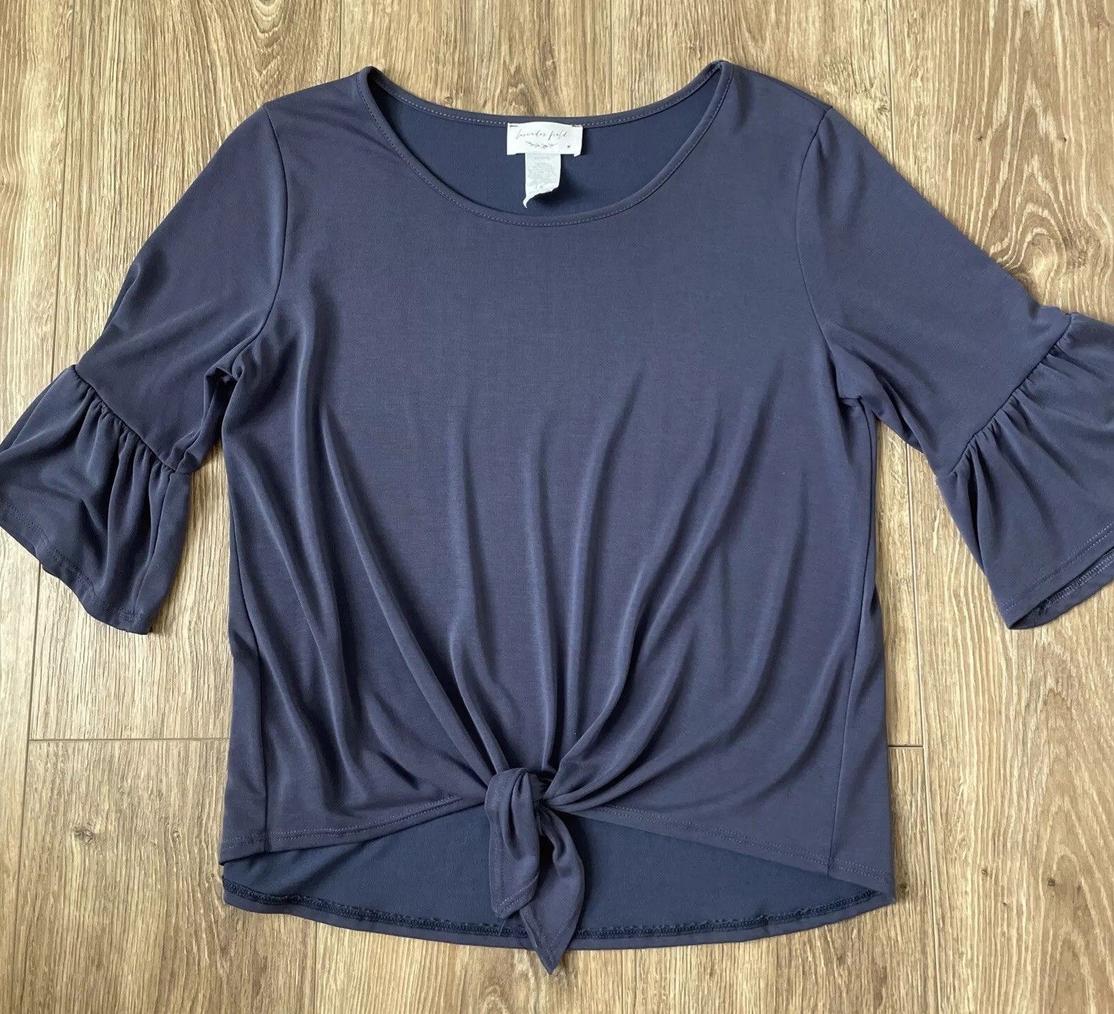 Lavender Field Womens Gray Dove Bell Sleeve Tie Front Top