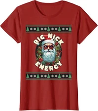 Cool Santa Big Nick Energy Ugly Christmas Retro Gift Ladies' Crewneck T-Shirt