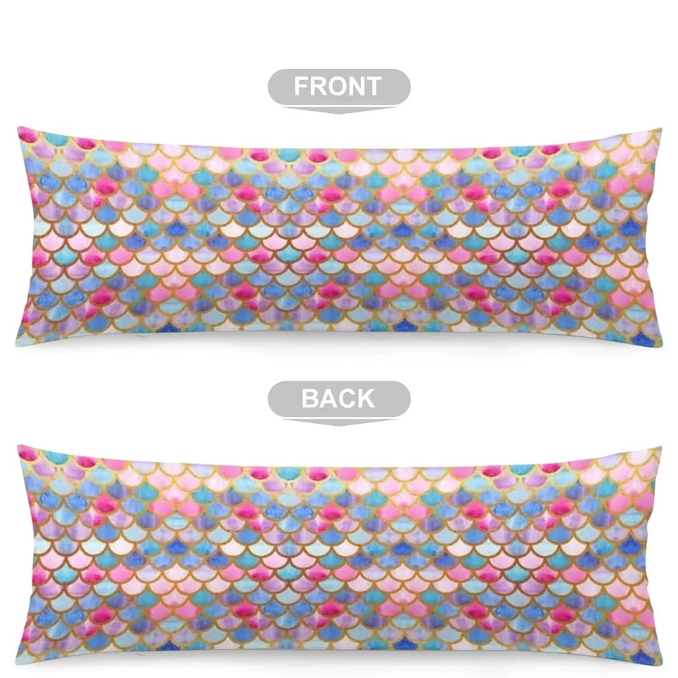 Funda de Almohada Cuerpo Azul Rosa, Colorida Sirena Pez Escamas Linda Cola Animal Sca... Foto 4 de 4