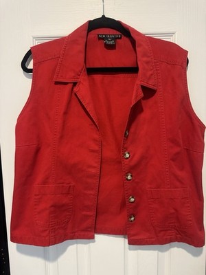 Vintage New frontier 100% Cotton Red Vest. Size XL. Made In Macau.
