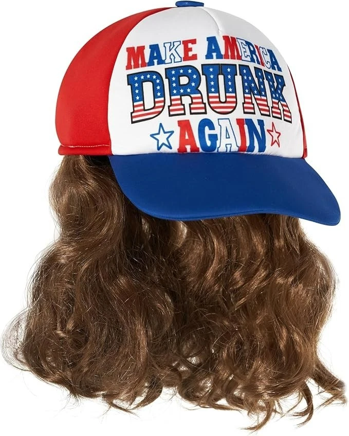 Sombrero de camionero para hombre + accesorio de disfraz Hillbilly cuello rojo pelo adulto + peluca salmonete Foto 4 de 4