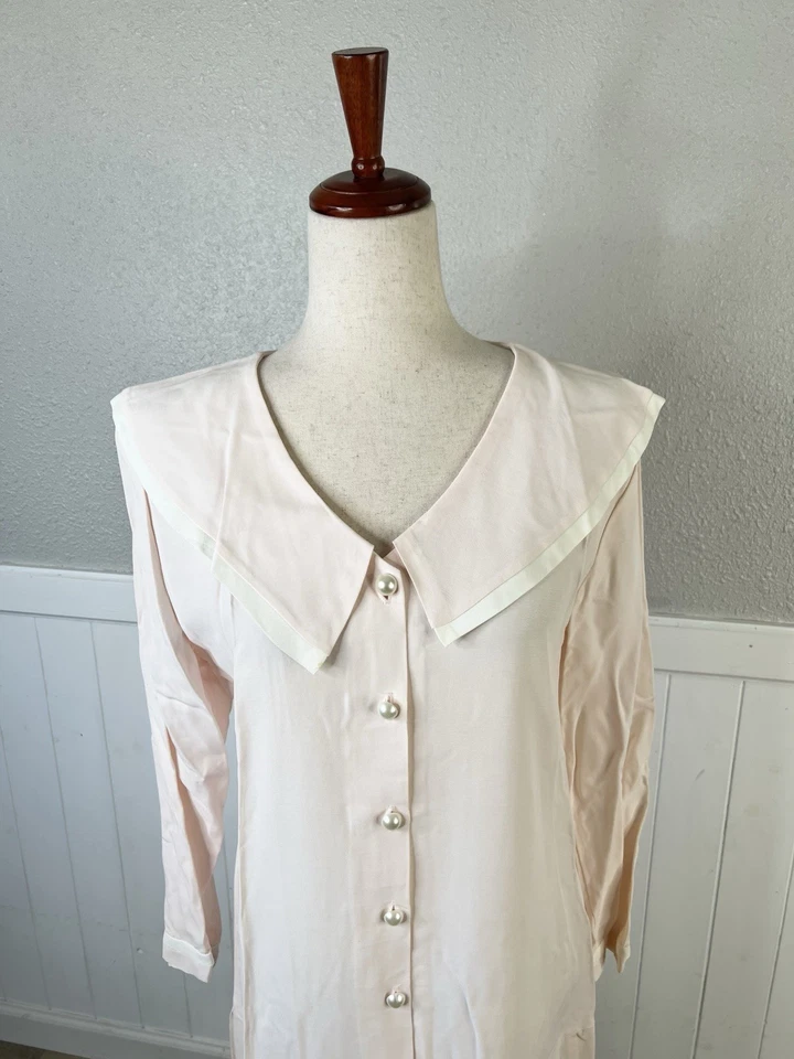 Винтажный Rampage бледный персик платье со складками подготовки школы девочка Лолита кокетка 80-х M/L - Изображение 2 из 4