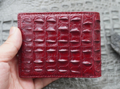 Dark Red Real Crocodile Hornback Skin Leather Men's Bifold Wallet #E30