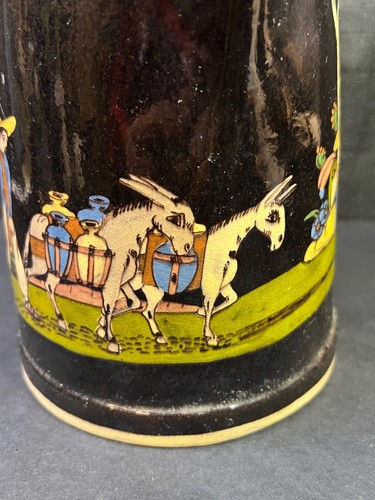 VTG RARE 1940s Hand-Painted Tlaquepaque Black Pitcher Colorful Scene MEXICO - Picture 6 of 22