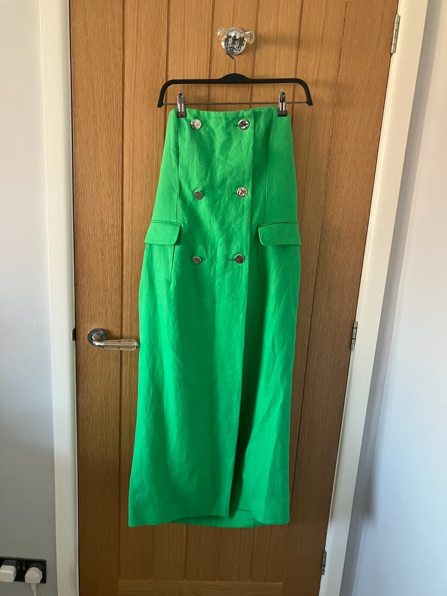BNWT Massimo Dutti Studio Green 100% Linen Strapless Midi