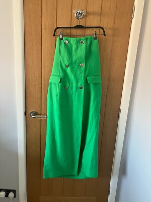 BNWT Massimo Dutti Studio Green 100% Linen Strapless Midi Dress Size L |  eBay UK