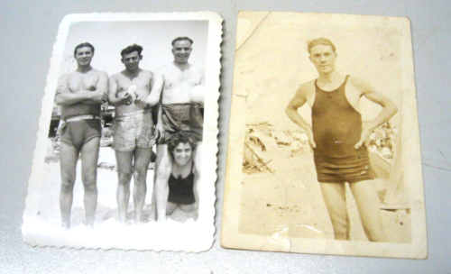 Men Swim Pool Trunks Beefcake Black & White Vtg 1948 Gay Interest Lot of 2 - Picture 1 of 3