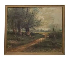 Stuning sunset wood path  oil painting by Carl weber 