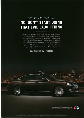 2013 PRINT AD - HYUNDAI THE EQUUS CAR AD - YES , IT'S POWERFUL. EVIL LAUGH
