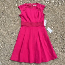 NWT Eliza J. Pintucked Waist Seamed Ponte Knit Fit Flare Dress Bright Pink Sz 6