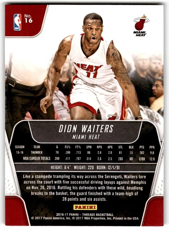 2016-17 Panini Threads Century Proof Dazzle Dion Waiters #16 Miami Heat - Image 2 of 2