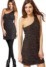 French Connection Starstruck Beaded Jewels One Shoulder Party Dress sz 4