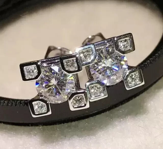 2Ct Round Moissanite Stud Earrings in 14K White Gold Plated