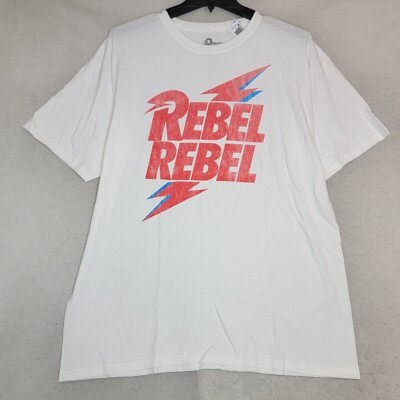 David Bowie Rebel Shirt Mens Extra Large XL White Concert Music Rock Ziggy NWT
