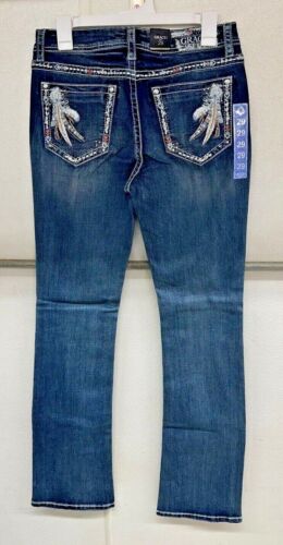 PICK SIZE Grace in LA Women's Western Feather Embroidered Stretch Bootcut Jeans - Picture 3 of 4
