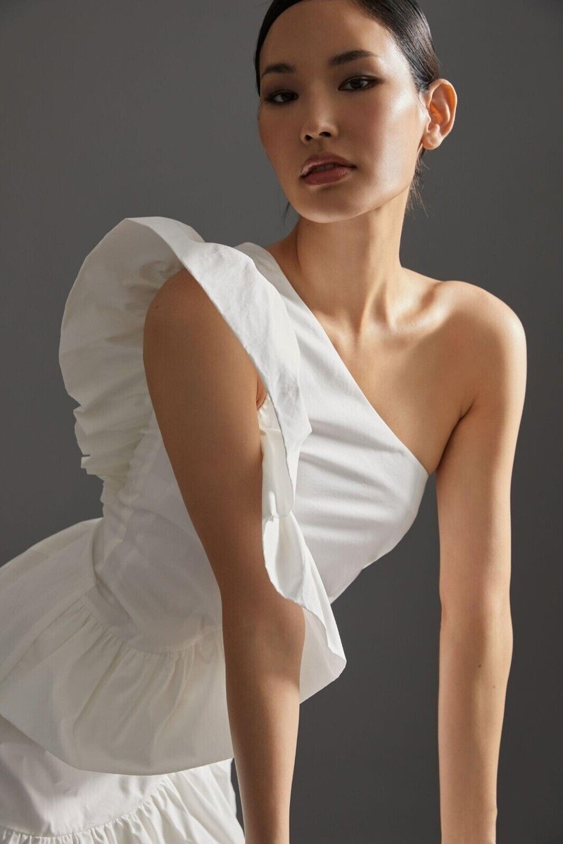maeve ruffled one shoulder mini dress Anthropologie Maeve Ruffled One-Shoulder Mini Dress Sz 14 (runs small)