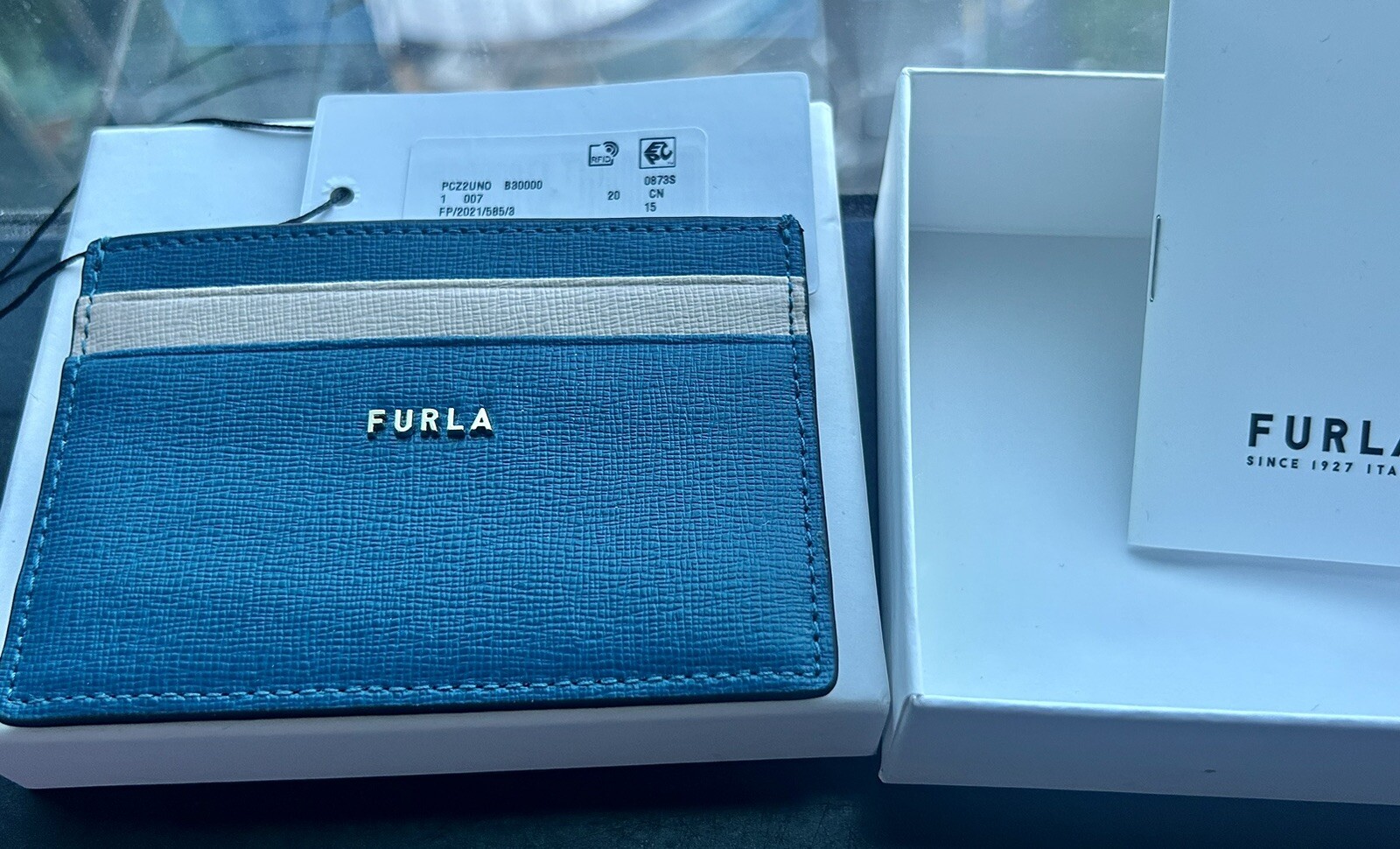 Furla Babylon Card Holder, Brand New. Leather. Blue Green & Nude Combi. RRP $120 image 7