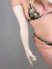 70CM Long LATEX GLOVES Off White Pale Rubber Super Thin 2nd Skin Faux PU Leather