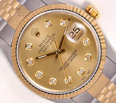 Rolex Datejust 36mm Two Tone Steel 18k Fluted Bezel-Champagne Diamond Dial
