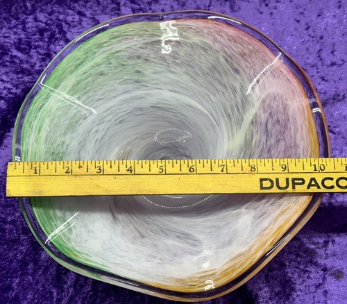 Murano Glassware Crystal Pastel Rainbow Swirl Art Glass Bowl 10.5” - Picture 5 of 8