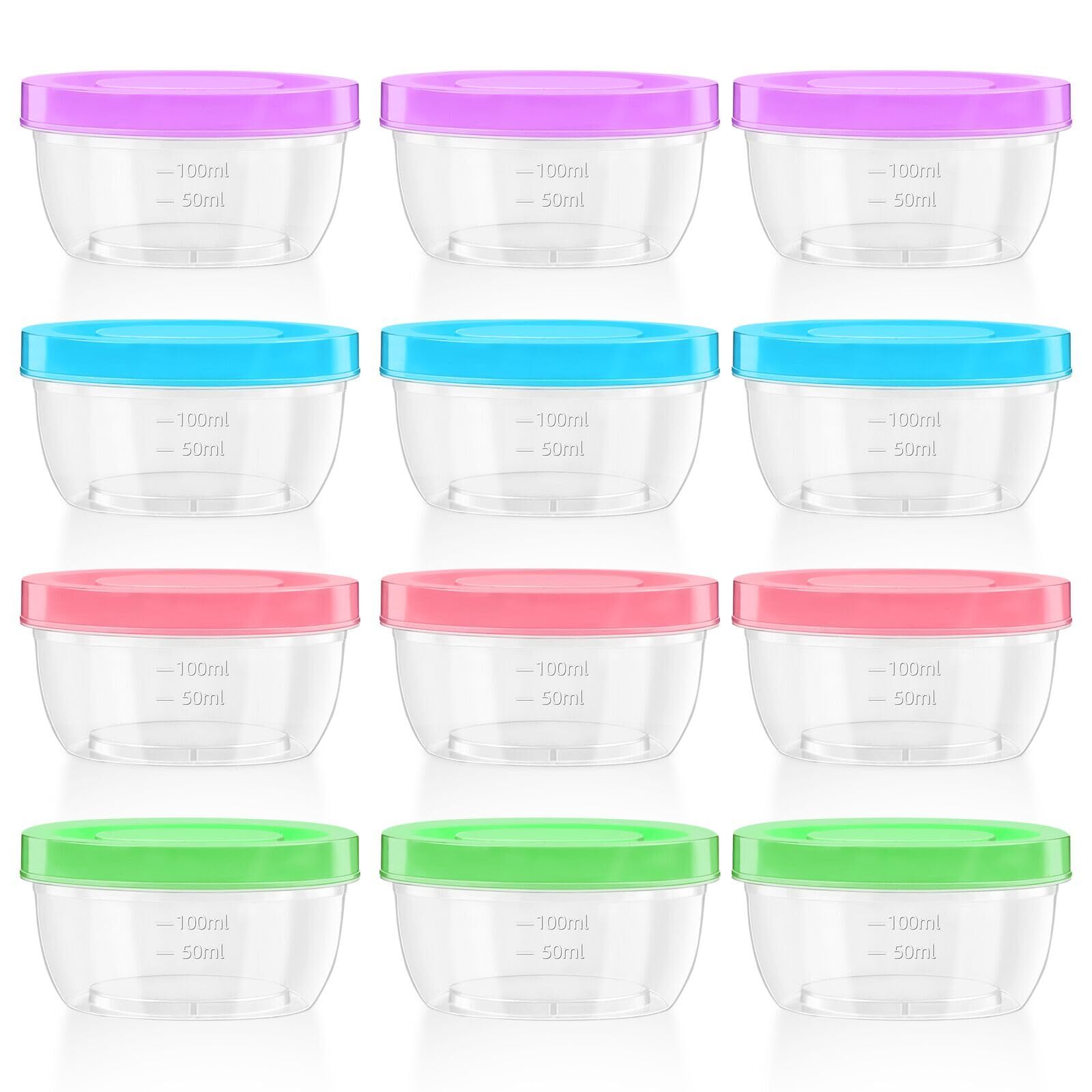 12-Pack 5oz Reusable Plastic Food Containers with Screw Lids - Freezer Safe