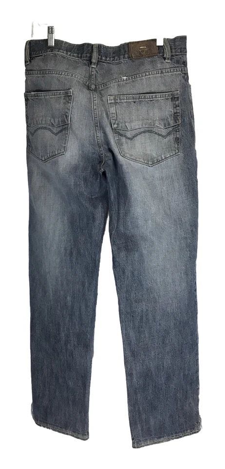 Pantalones de mezclilla Indigo Star para hombre 34x32 desgastados pierna recta lavado medio Foto 3 de 4