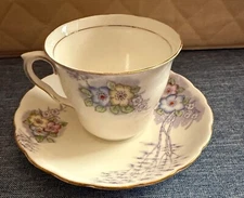 Beautiful Scalloped, Floral Garden Cup & Saucer  by Colclough