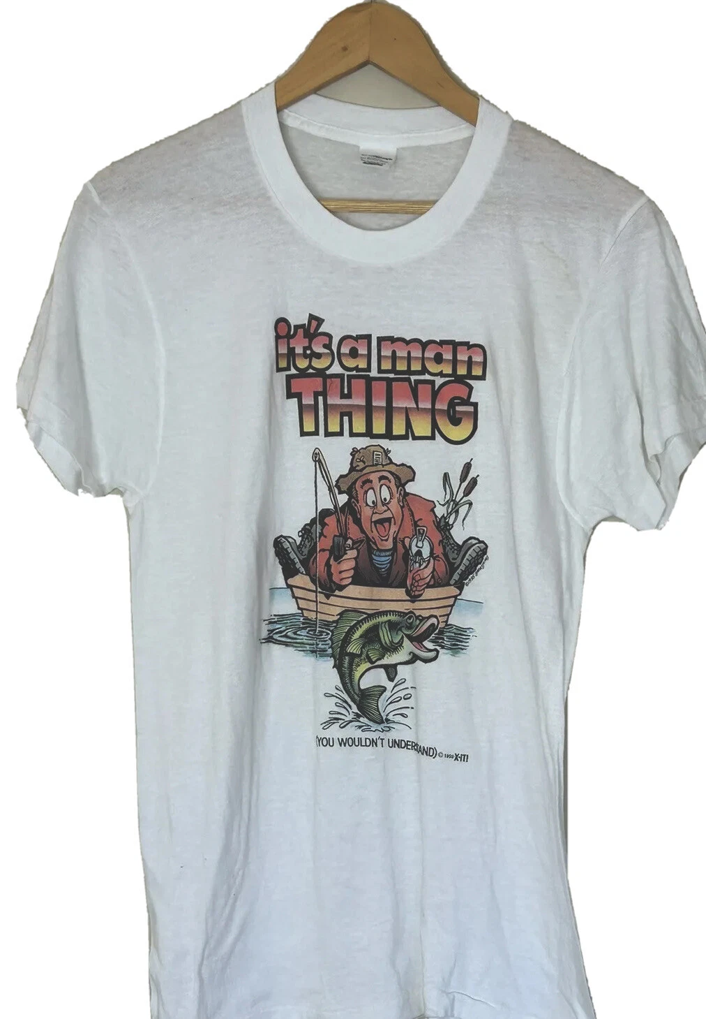 Vintage Fishing Shirt Its A Man Thing Short Sleeve Crew Neck 1995 Nature Tee M